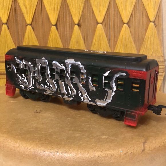 Art Custom Hand Painted Toy Train Graffiti Art Aerosol Acrylic Says